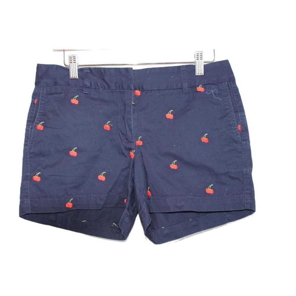 Womens J.Crew 4" Chino G5627 Navy Cotton Embroidered Cherries Chino Short Size 4